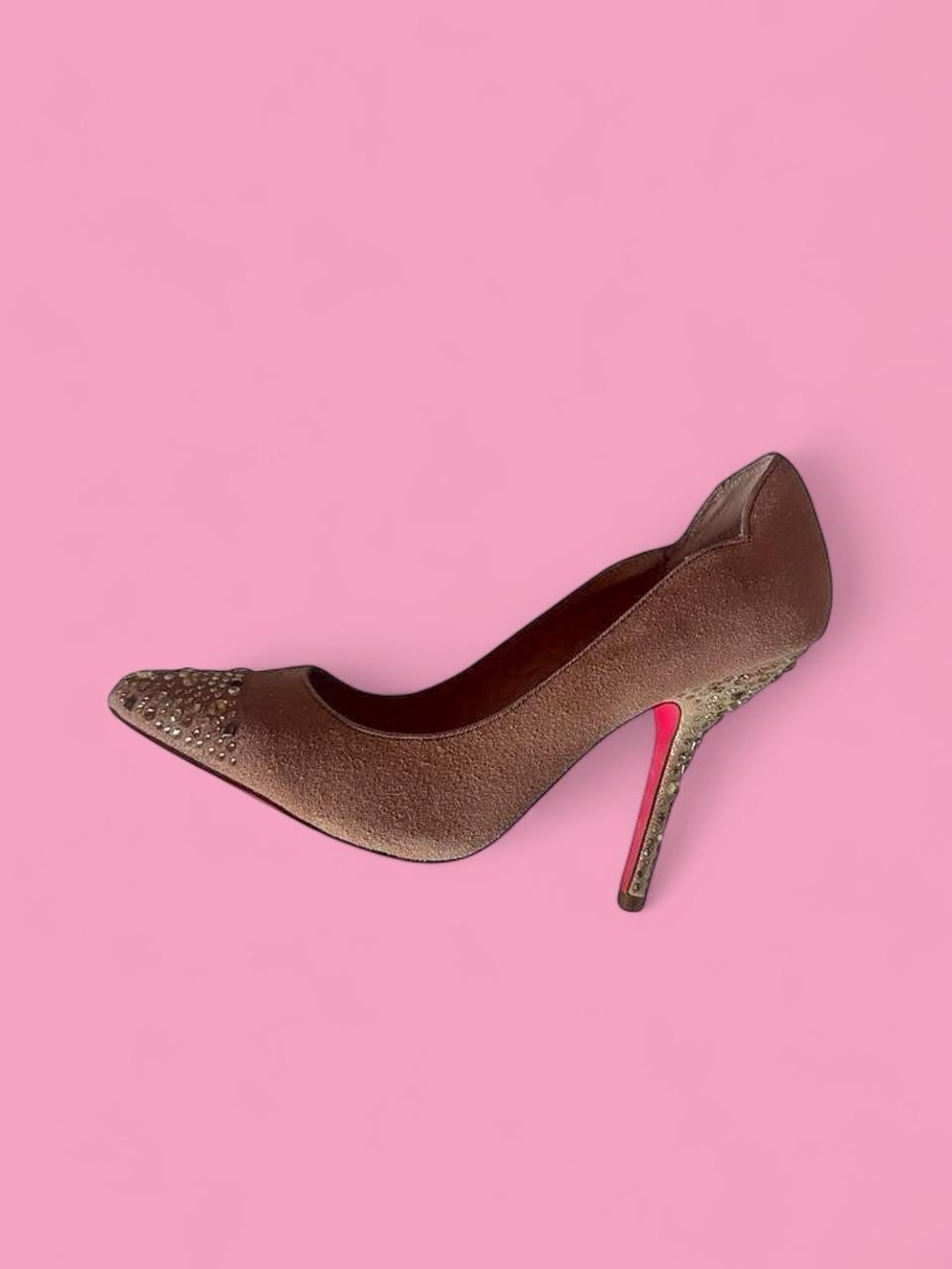 Brown Pointed Toe High Heel Pump with Embellished Toe - Betsey Johnson
